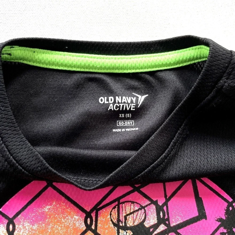 Old Navy Boys XS 5Y Black Go-Dry Tank Top Neon Basketball Graphic Activewear Gym